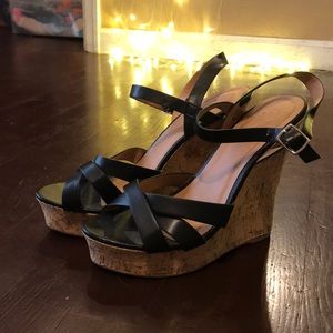 Black strapped cork wedges